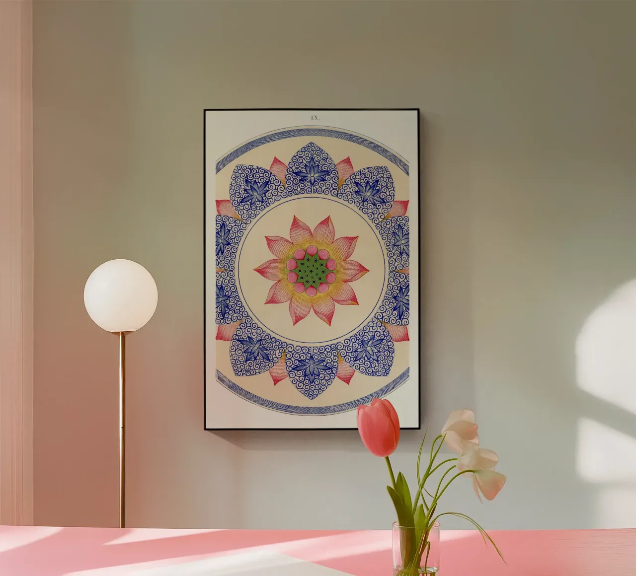 Pink floral pattern acryl van vintageshop