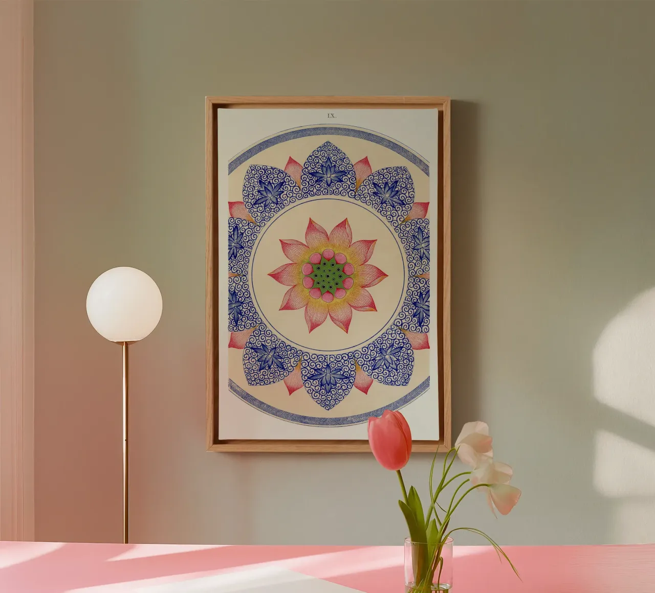 Pink floral pattern tela con Cornice a cassetta da vintageshop