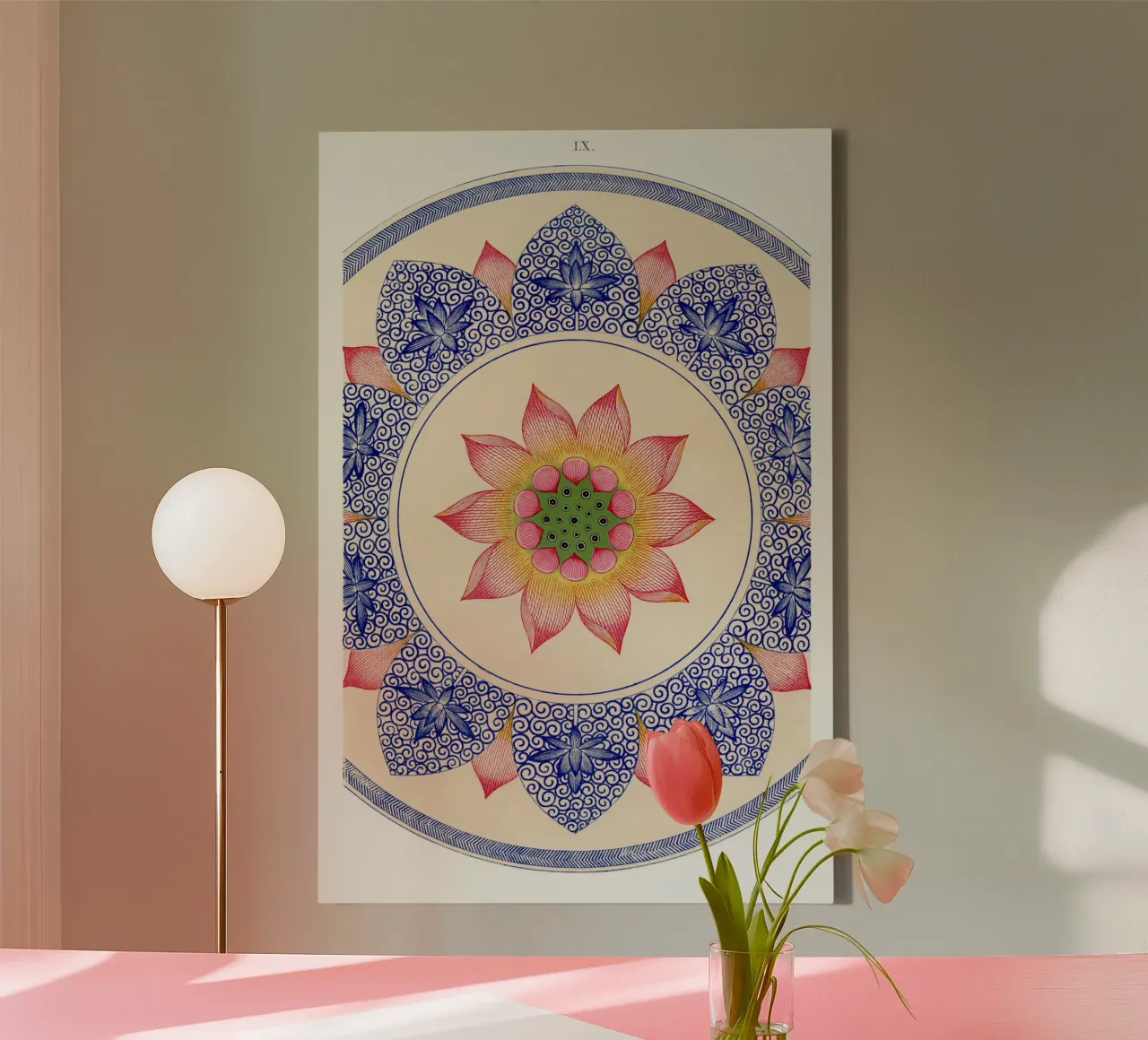 Pink floral pattern tela con Cornice a cassetta da vintageshop