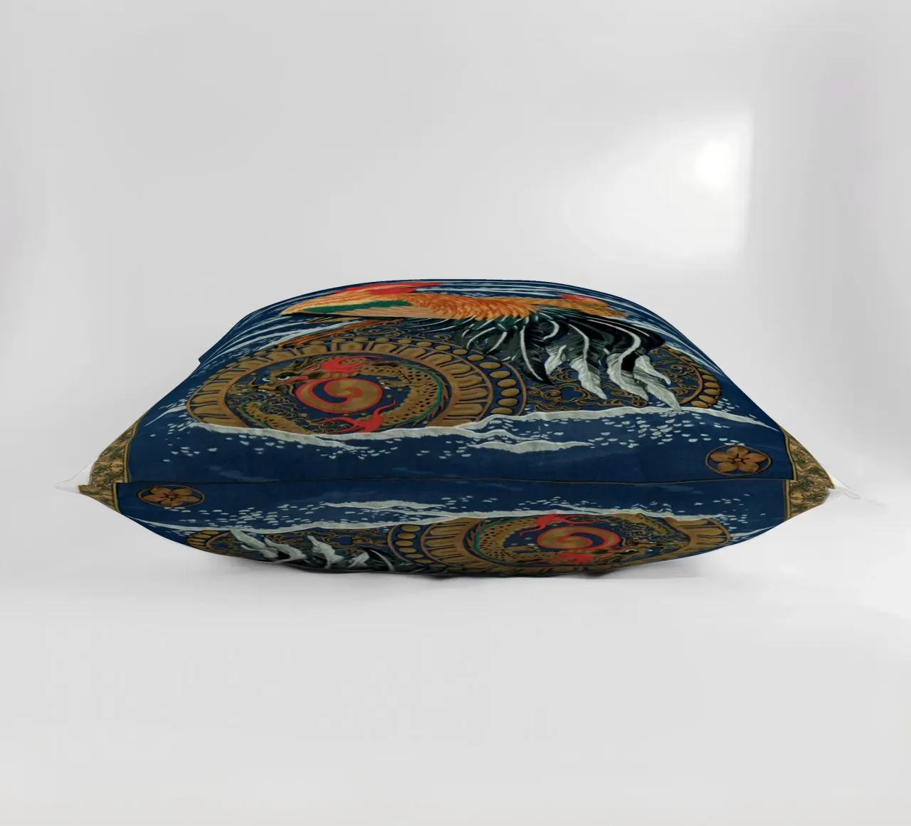 Rooster and hen on a barrel floating in the sea cuscino da vintageshop
