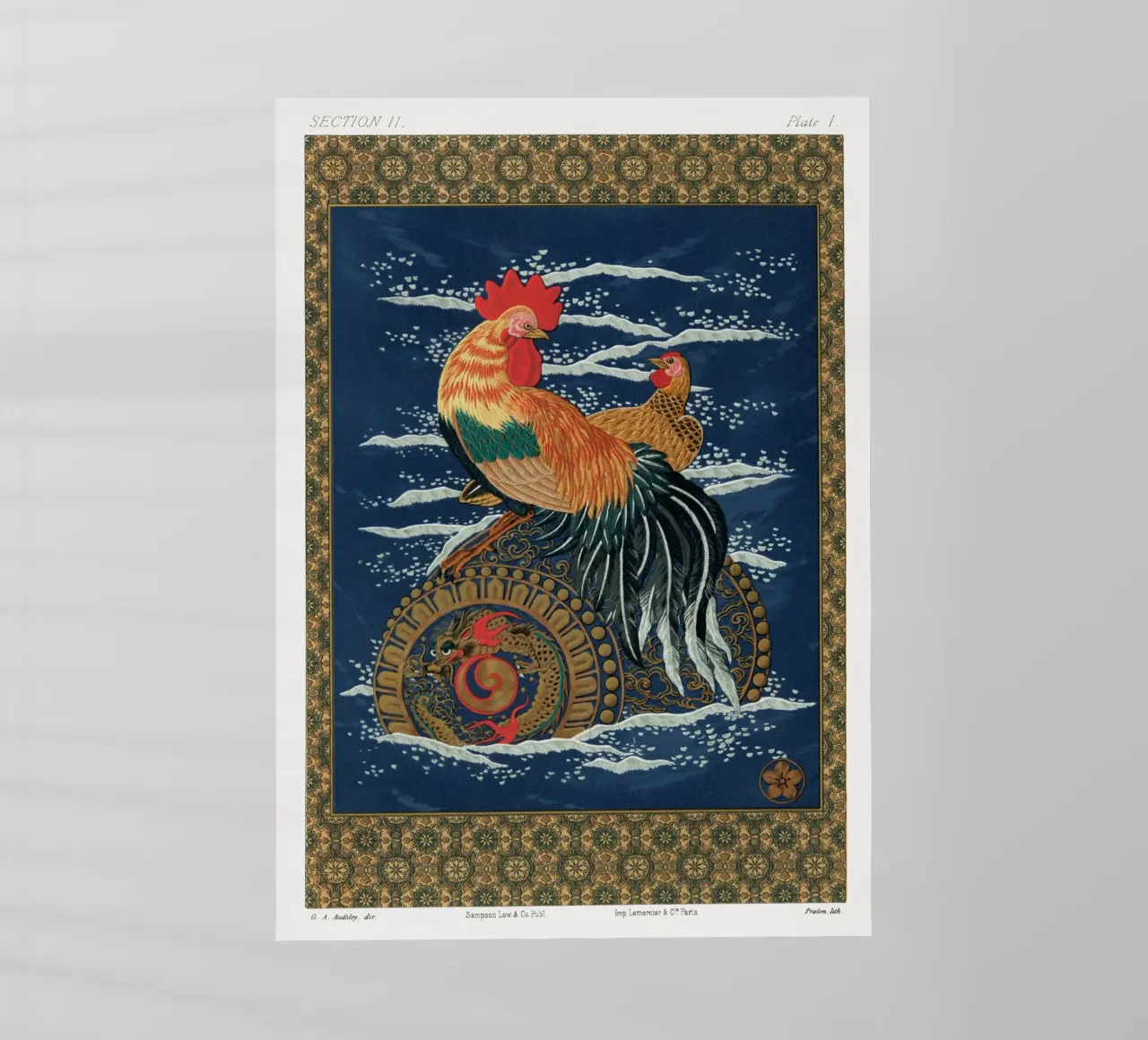 Rooster and hen on a barrel floating in the sea pellicola backlit da vintageshop