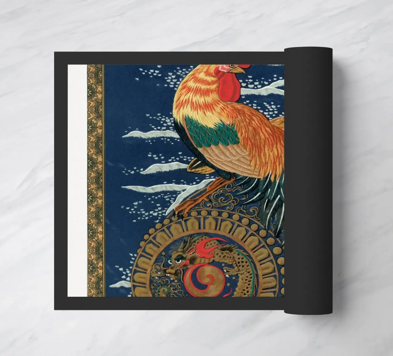 Rooster and hen on a barrel floating in the sea zerbino da vintageshop