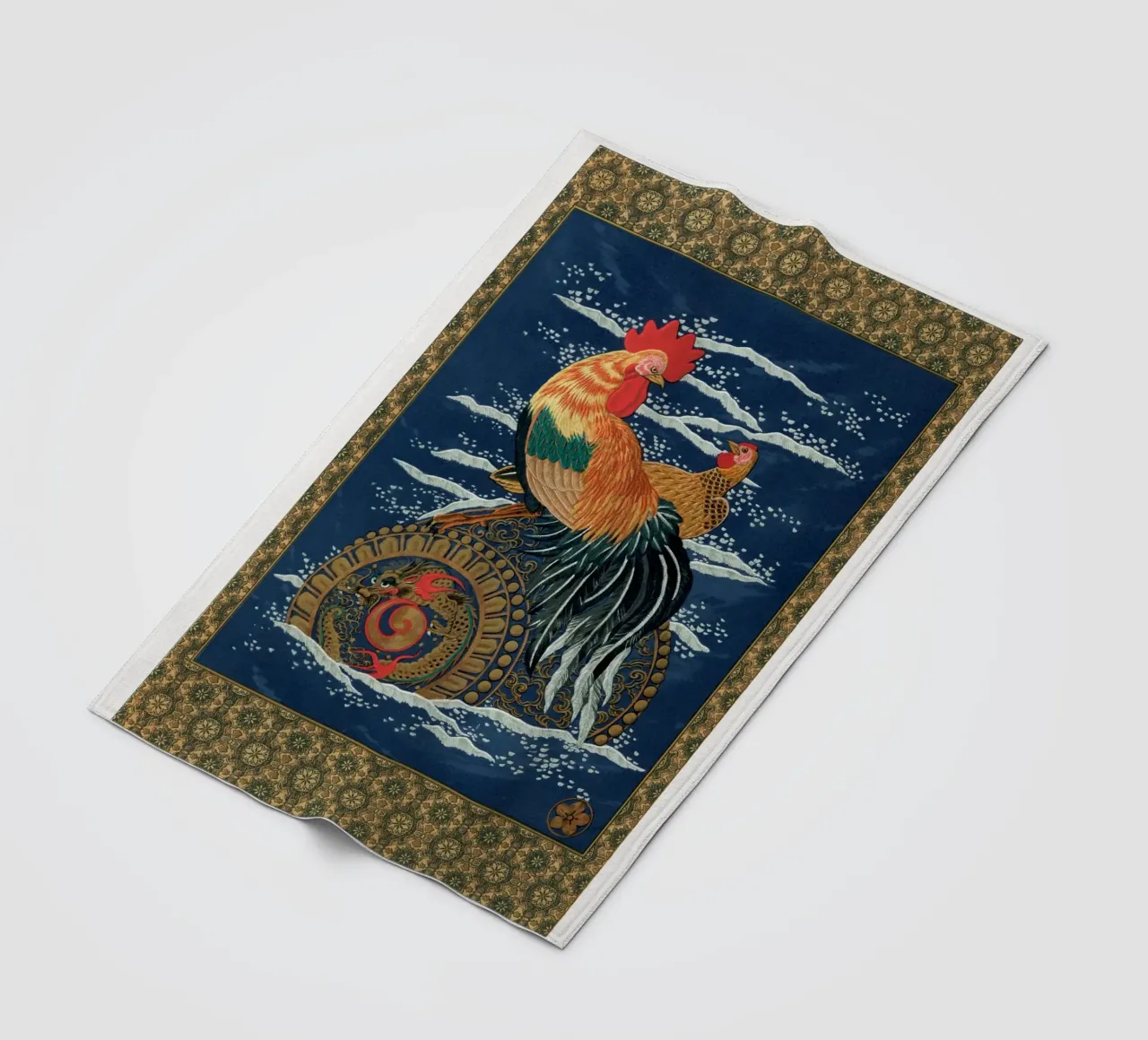 Rooster and hen on a barrel floating in the sea coperta in pile da vintageshop