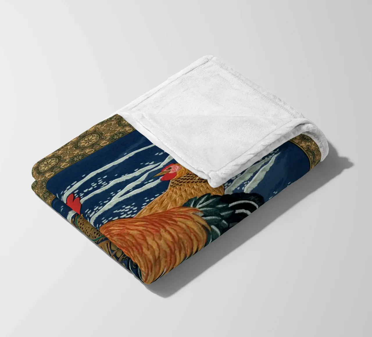 Rooster and hen on a barrel floating in the sea coperta in pile da vintageshop
