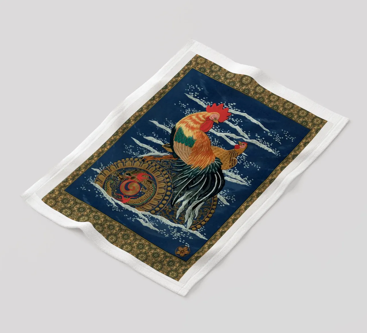 Rooster and hen on a barrel floating in the sea coperta in pile da vintageshop