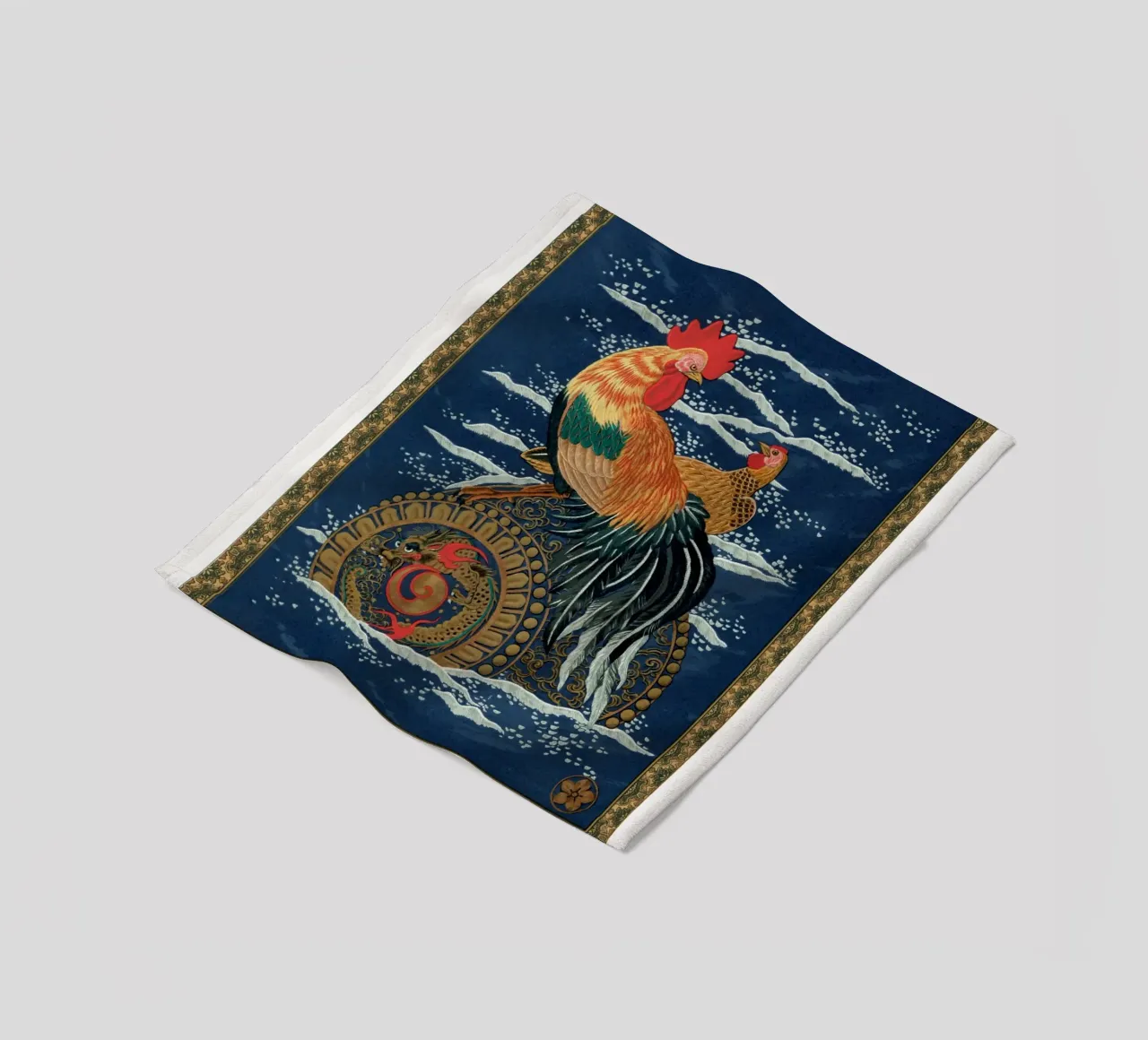 Rooster and hen on a barrel floating in the sea coperta in pile da vintageshop