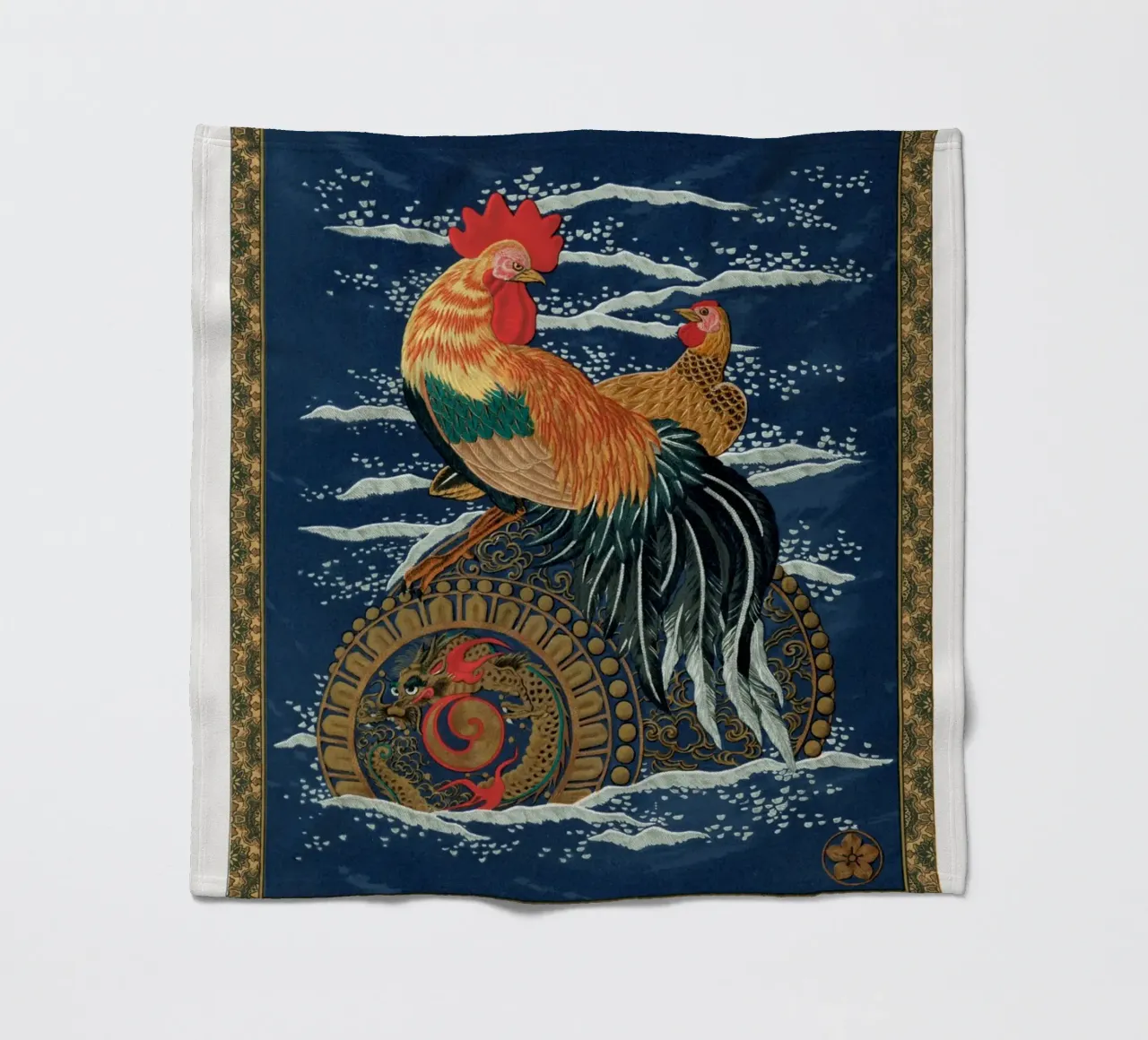 Rooster and hen on a barrel floating in the sea coperta in pile da vintageshop