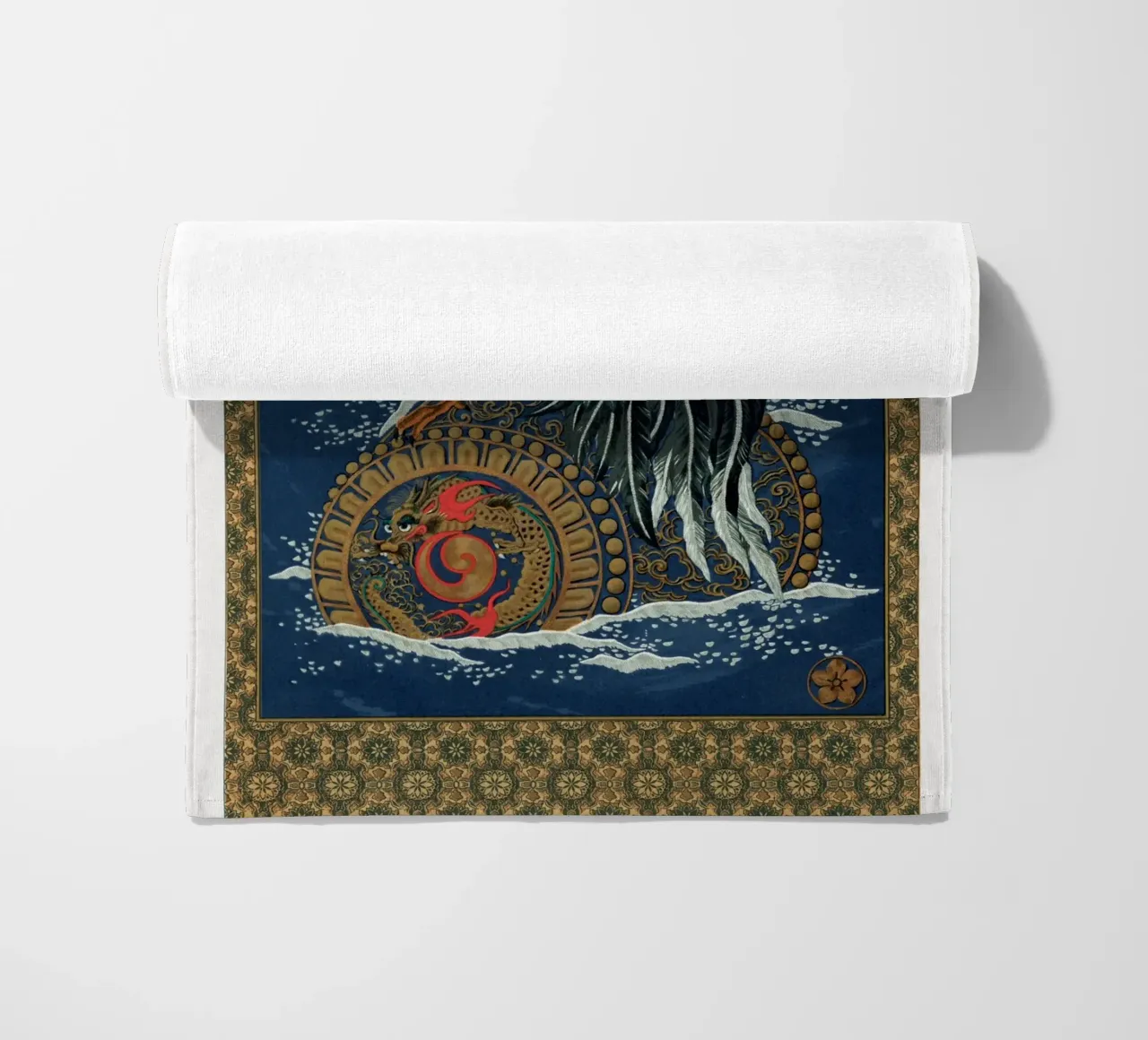 Rooster and hen on a barrel floating in the sea telo mare da vintageshop
