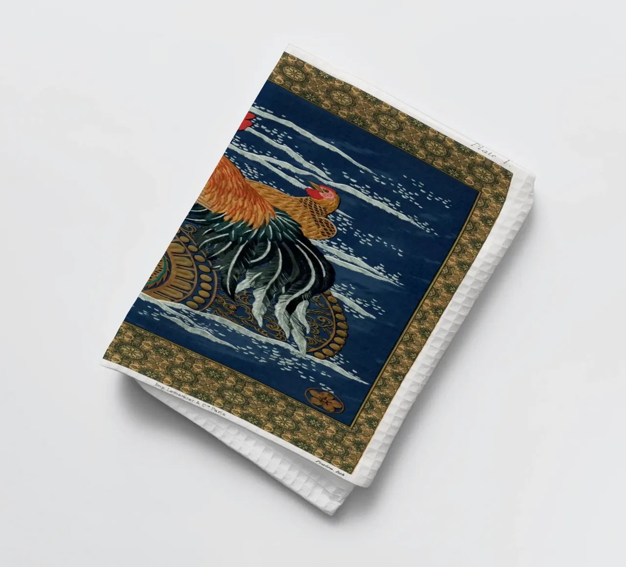 Rooster and hen on a barrel floating in the sea canovaccio da cucina da vintageshop