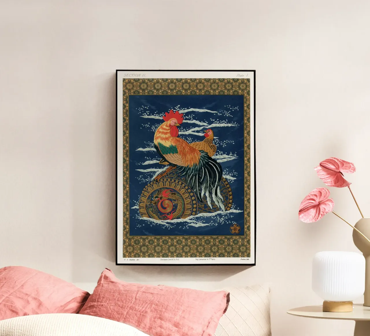 Rooster and hen on a barrel floating in the sea plexiglass da vintageshop