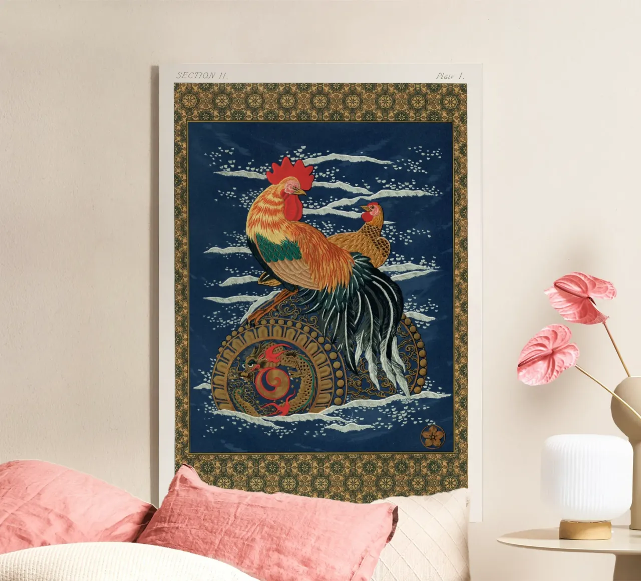 Rooster and hen on a barrel floating in the sea plexiglass da vintageshop