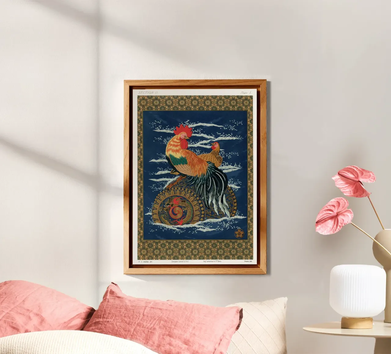 Rooster and hen on a barrel floating in the sea alluminio dibond da vintageshop