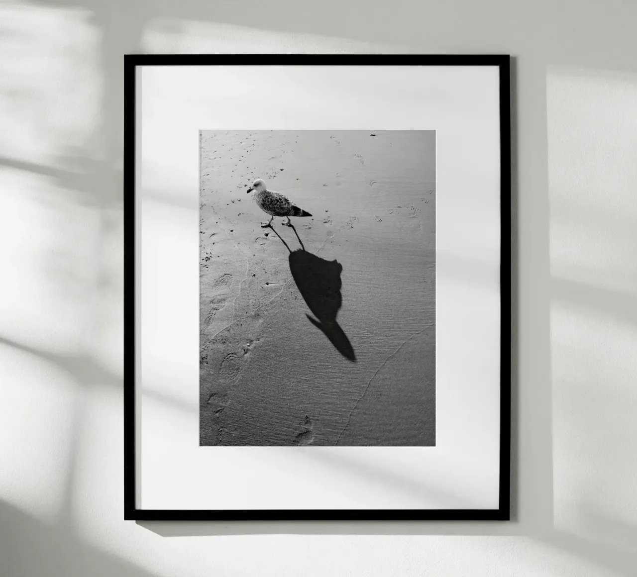 Ombra di gabbiano poster con telaio in legno da Janine Sommer Fotografie