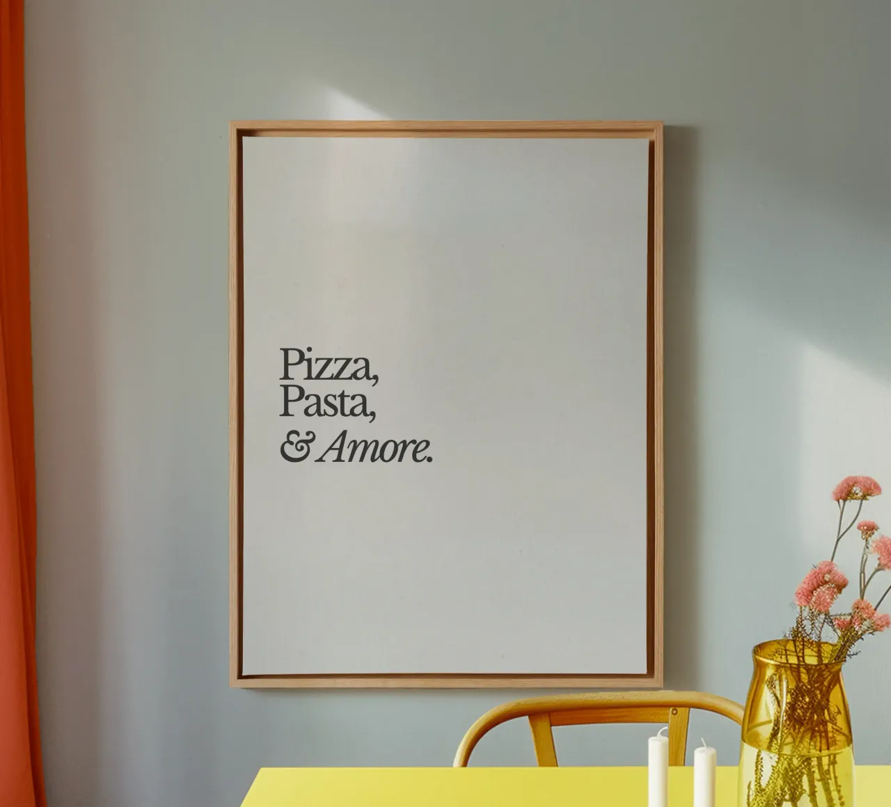 Pizza, Pasta & Amore tela con Cornice a cassetta da Diesdas Ananas Design