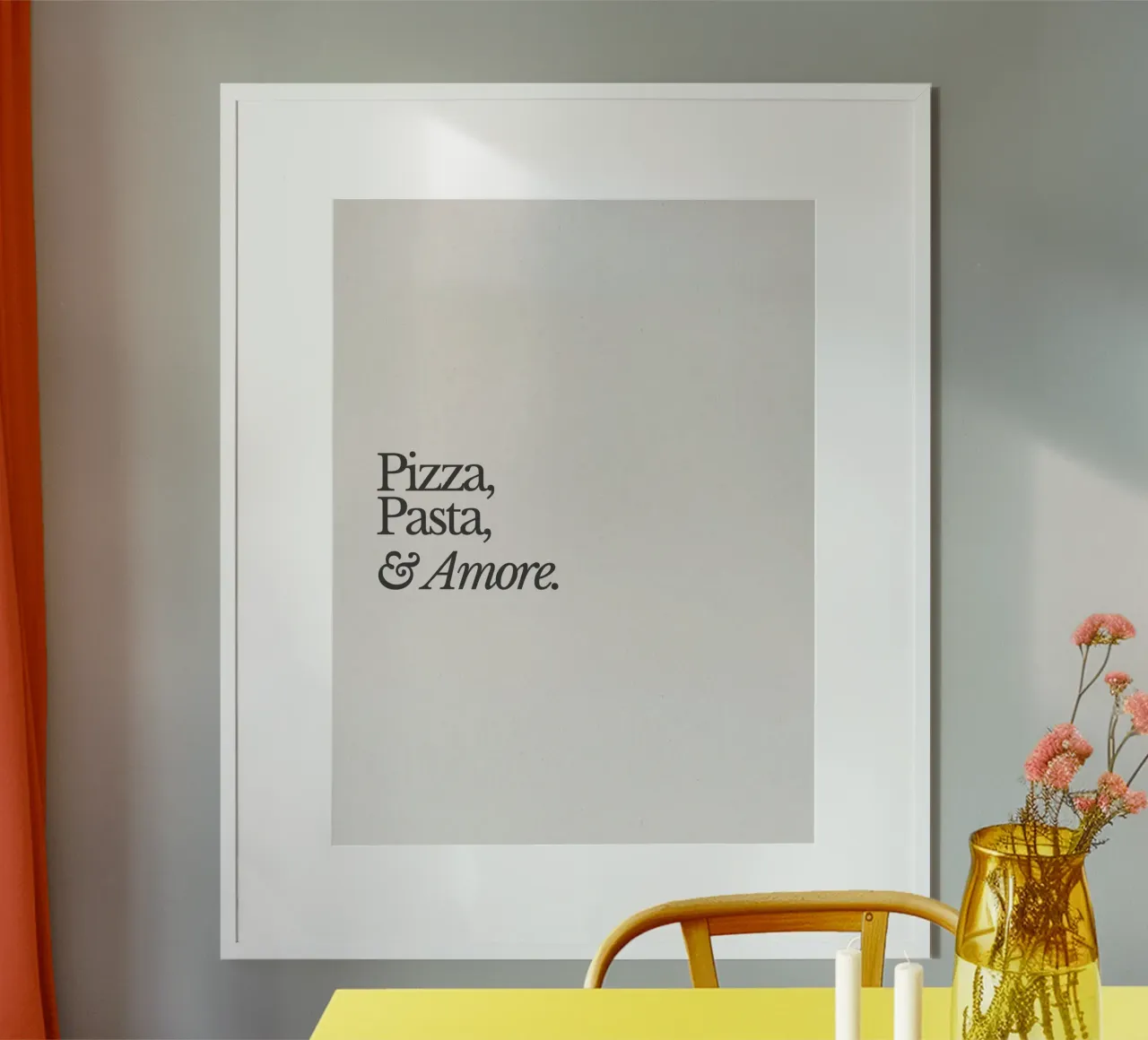 Pizza, Pasta & Amore poster con telaio in legno da Diesdas Ananas Design