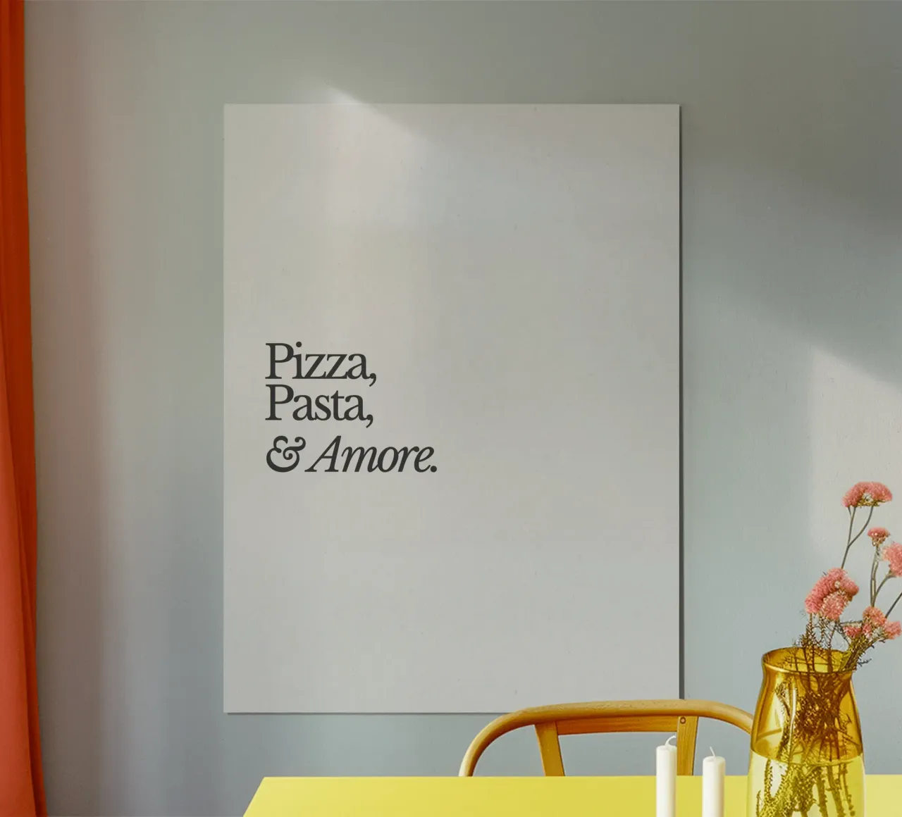 Pizza, Pasta & Amore poster con telaio in legno da Diesdas Ananas Design