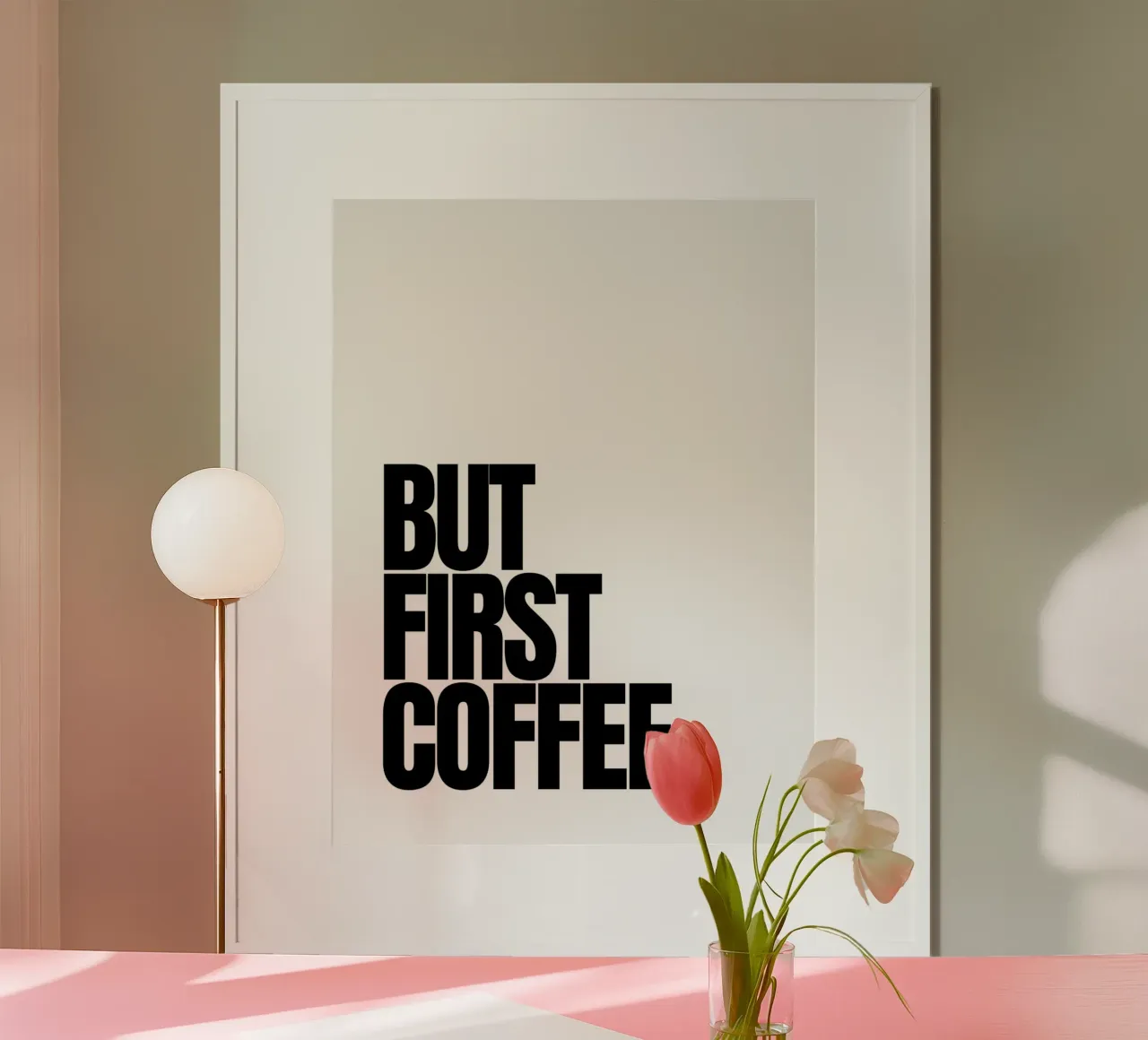 But first coffee (white) poster con telaio in legno da Diesdas Ananas Design