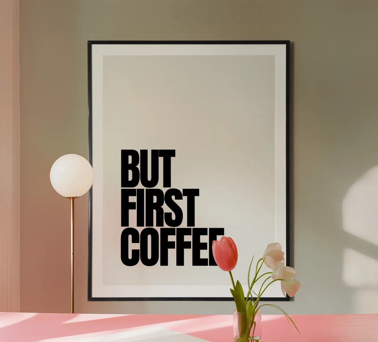 But first coffee (white) poster con telaio in legno da Diesdas Ananas Design