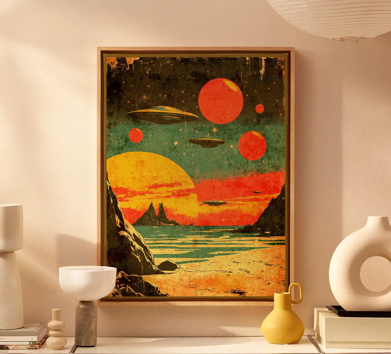 planeten zon oceaan zee canvas met Baklijst van Leon B Feierabend