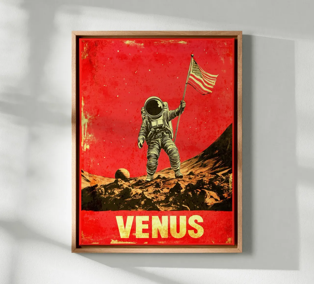 astronaut space planet Venus canvas with Floater frame by Leon B Feierabend