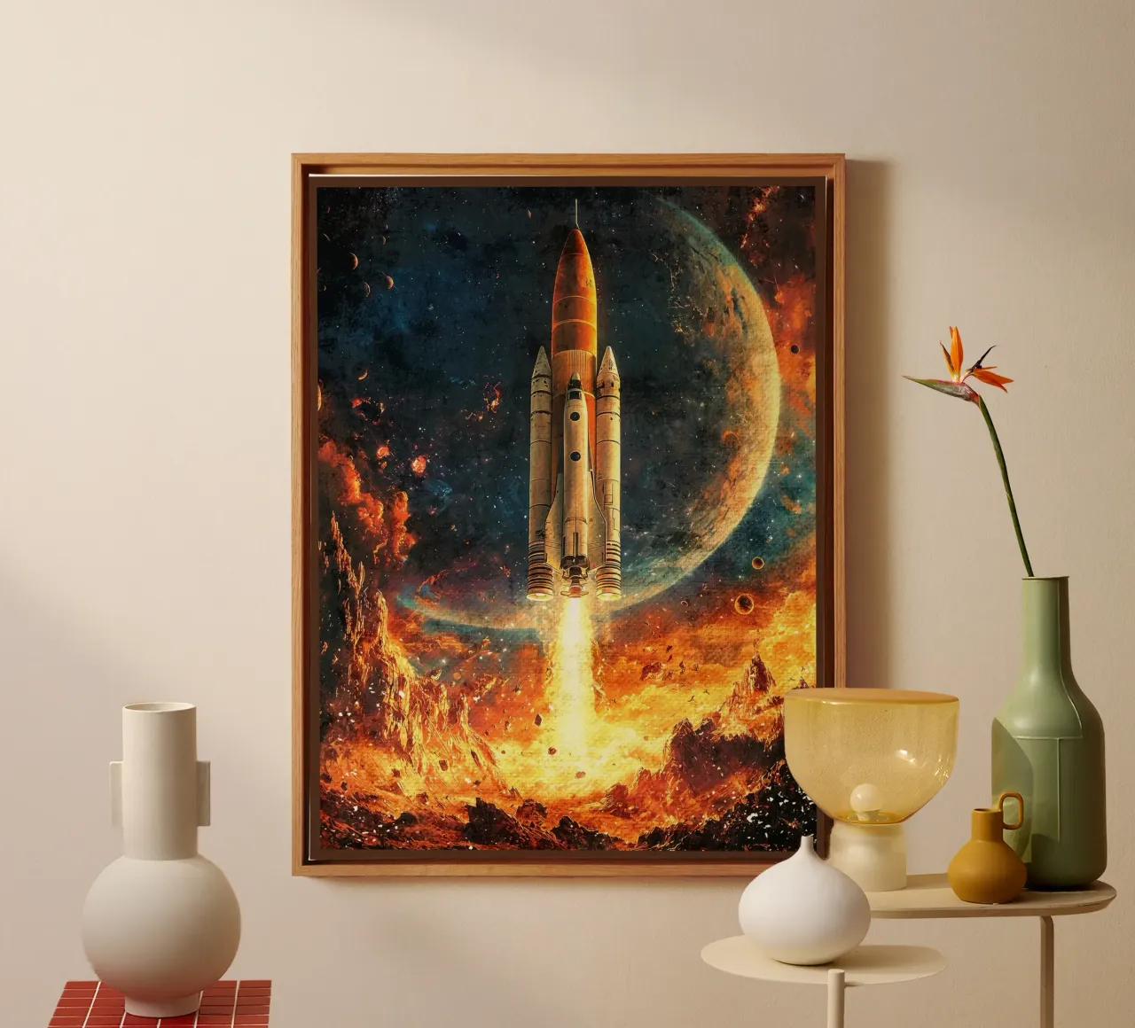 ruimteraket planeet sterrenstelsel canvas met Baklijst van Leon B Feierabend
