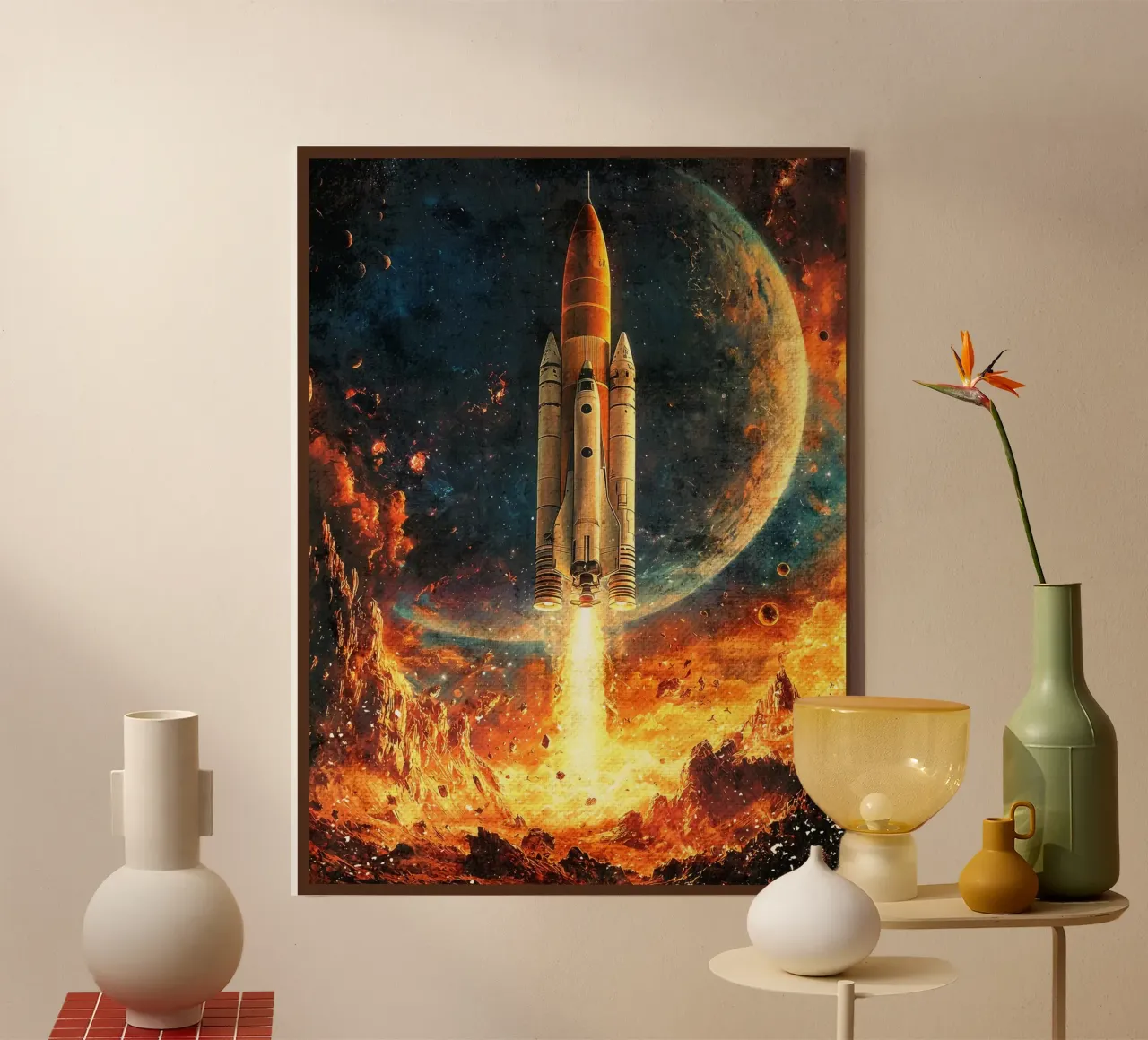 ruimteraket planeet sterrenstelsel canvas met Baklijst van Leon B Feierabend