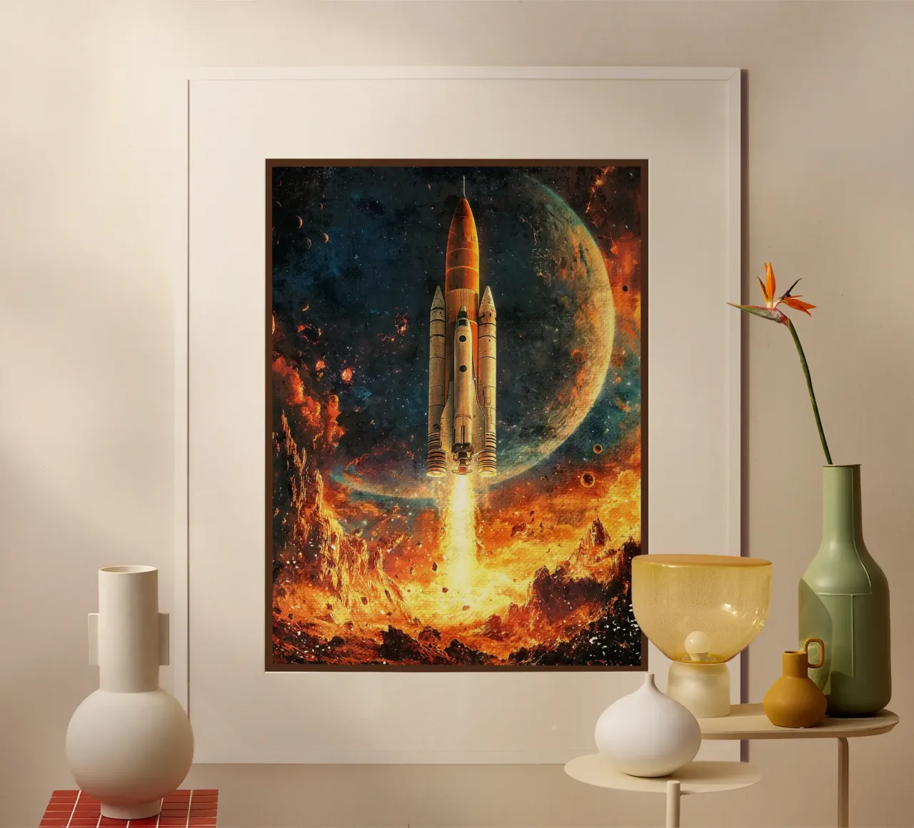 razzo spaziale pianeta galassia poster con telaio in plastica da Leon B Feierabend