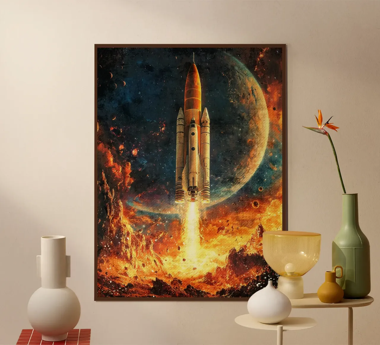 razzo spaziale pianeta galassia poster con telaio in plastica da Leon B Feierabend