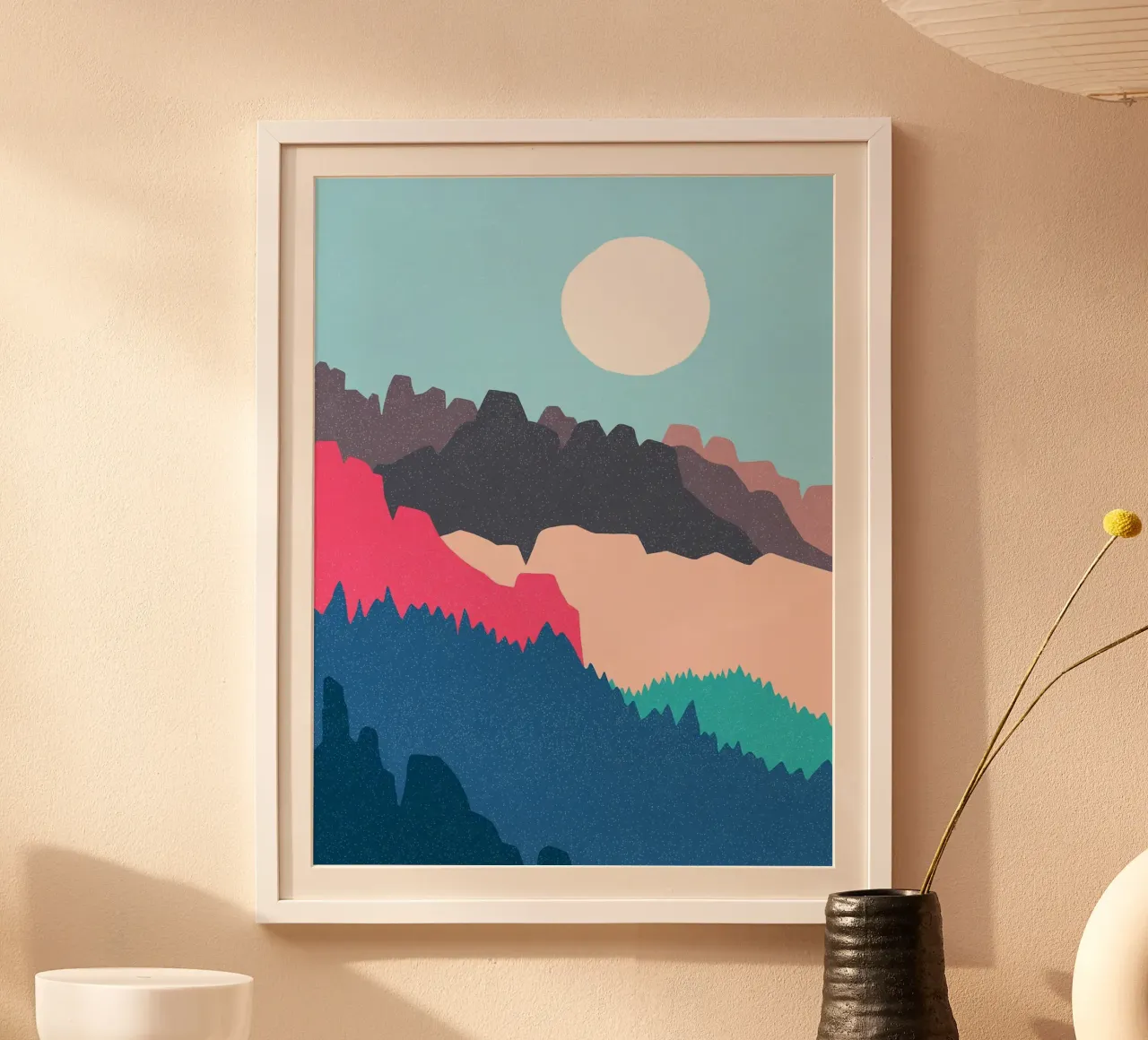 montagne sole cielo paesaggio poster con telaio in alluminio da Sven B Strauss