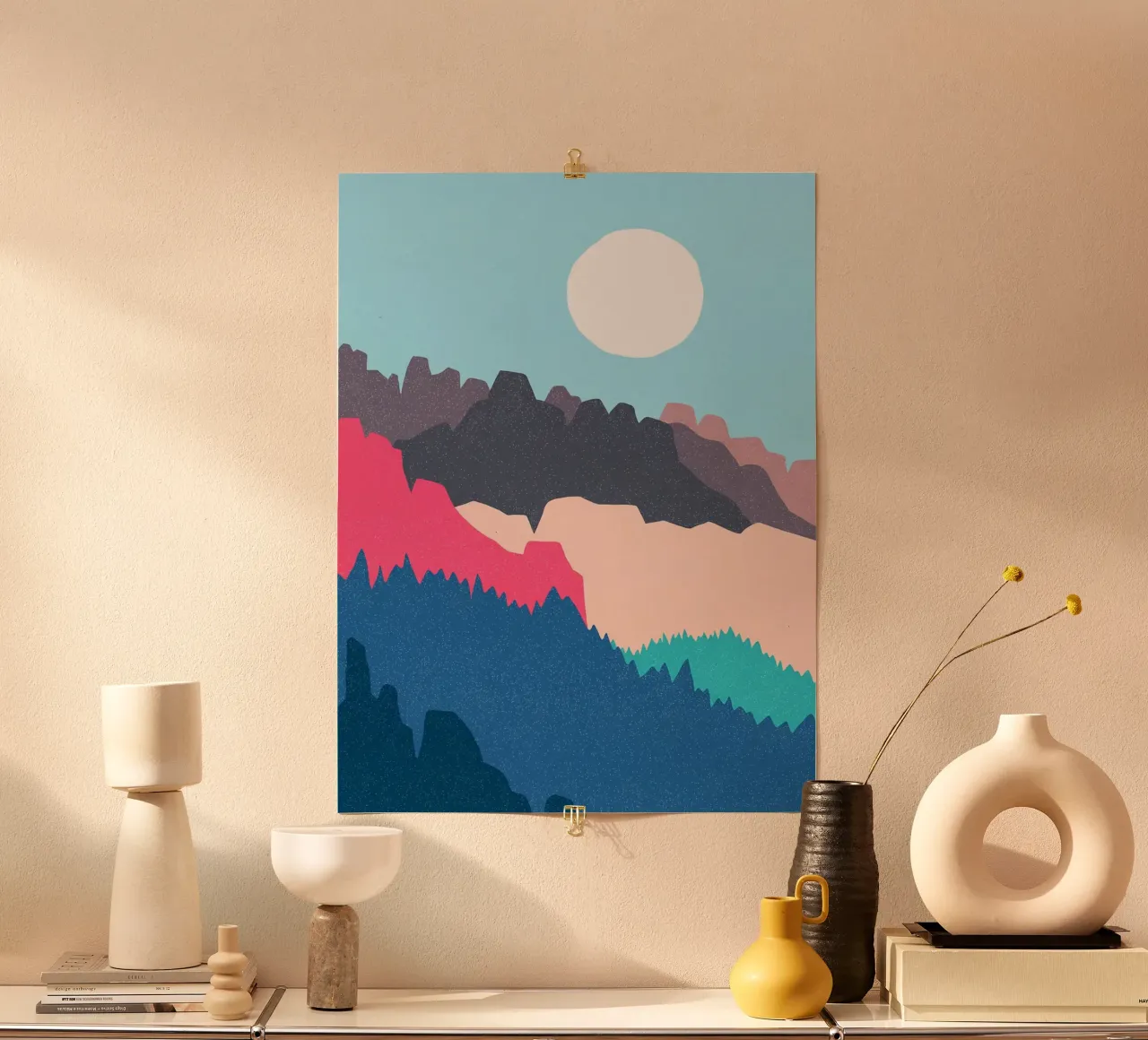 montagne sole cielo paesaggio poster con telaio in alluminio da Sven B Strauss