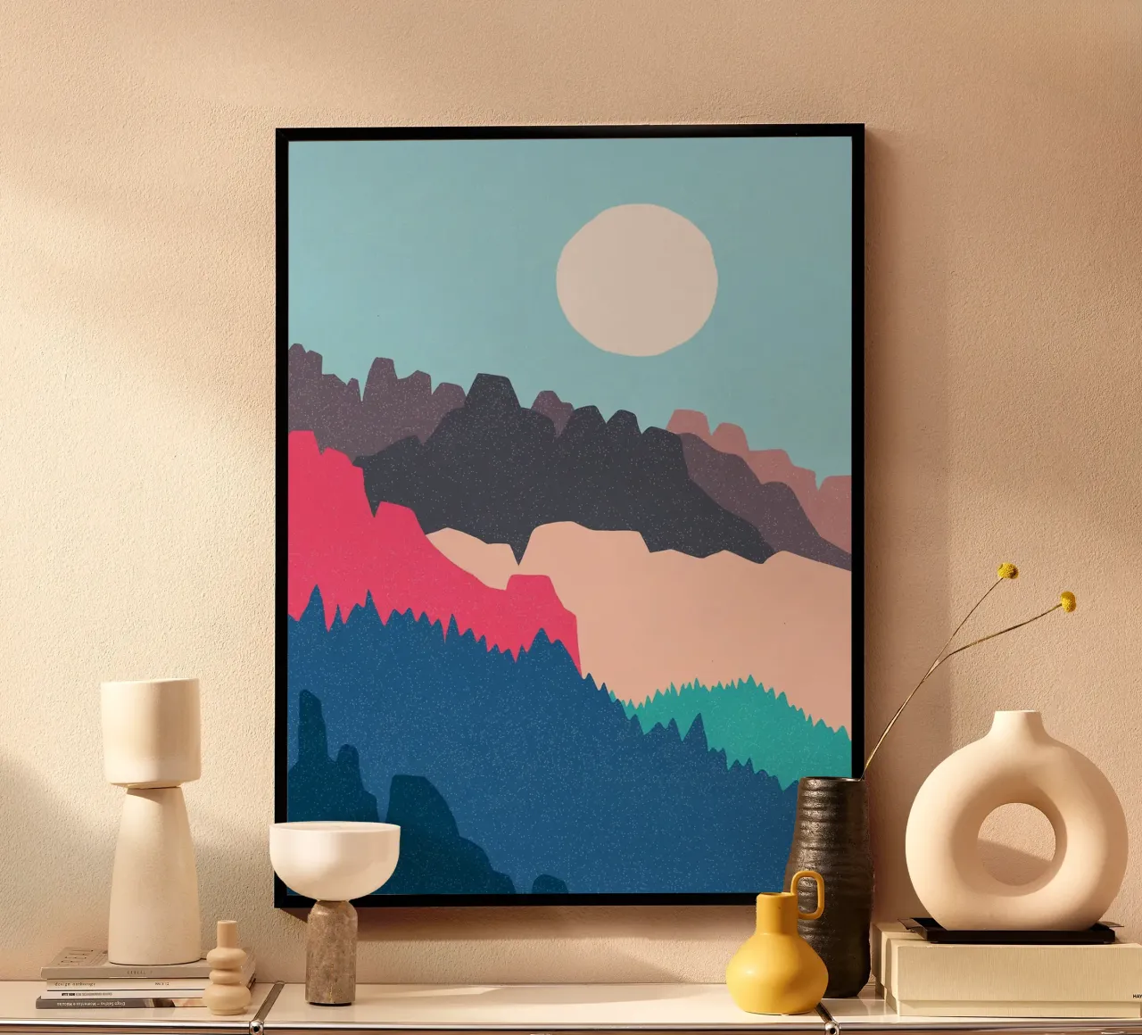 montagne sole cielo paesaggio poster con telaio in alluminio da Sven B Strauss