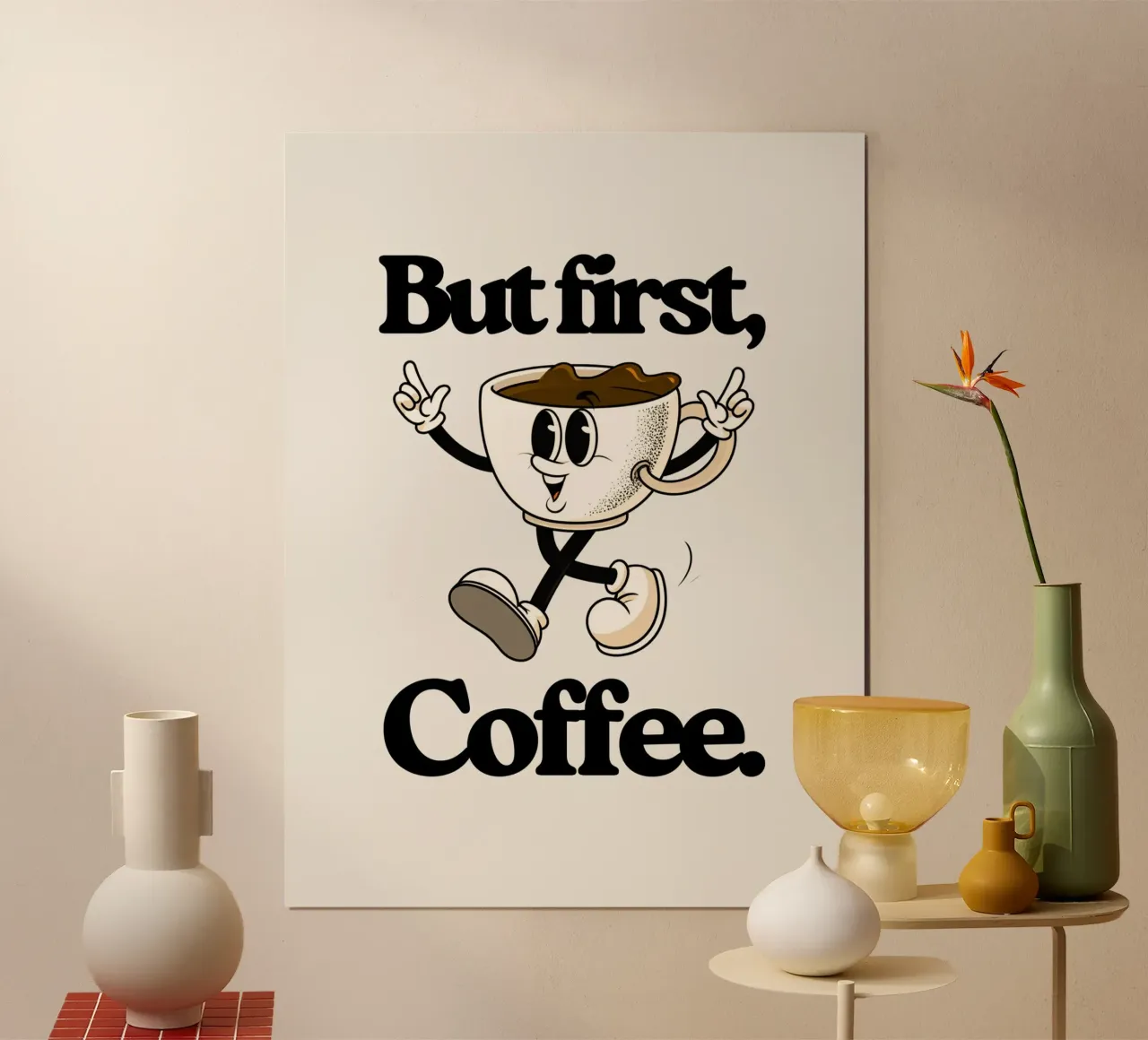 But first coffee (brown) poster con telaio in legno da Diesdas Ananas Design