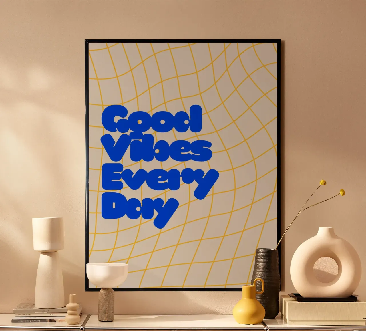 Good Vibes Everyday poster con telaio in legno da Diesdas Ananas Design