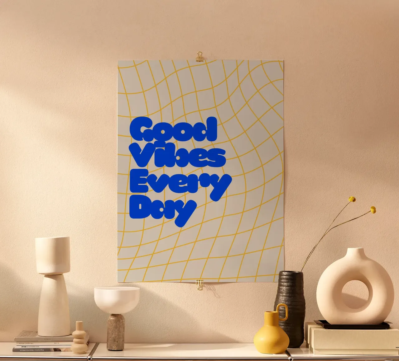 Good Vibes Everyday poster con telaio in legno da Diesdas Ananas Design