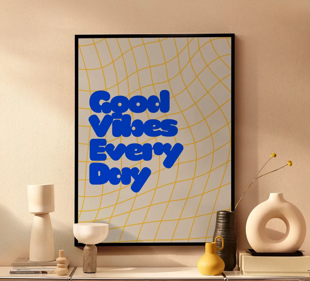 Good Vibes Everyday poster con telaio in legno da Diesdas Ananas Design
