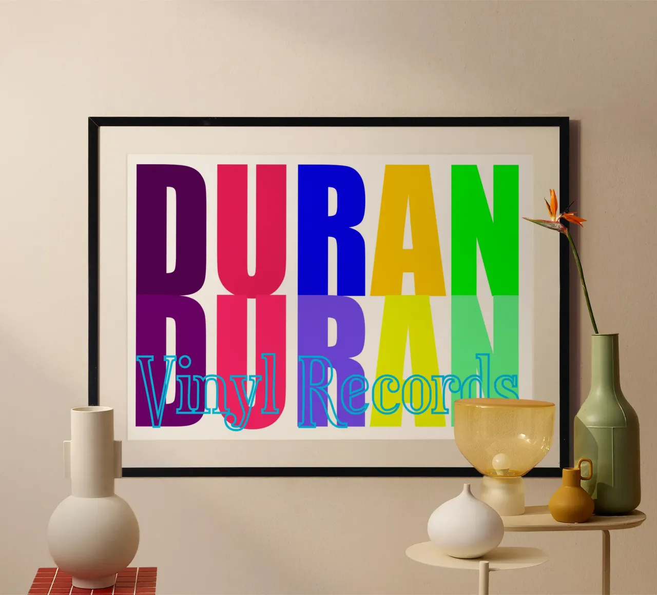 Duran Duran 80s Song Vinyl Records poster con telaio in alluminio da Urban Life