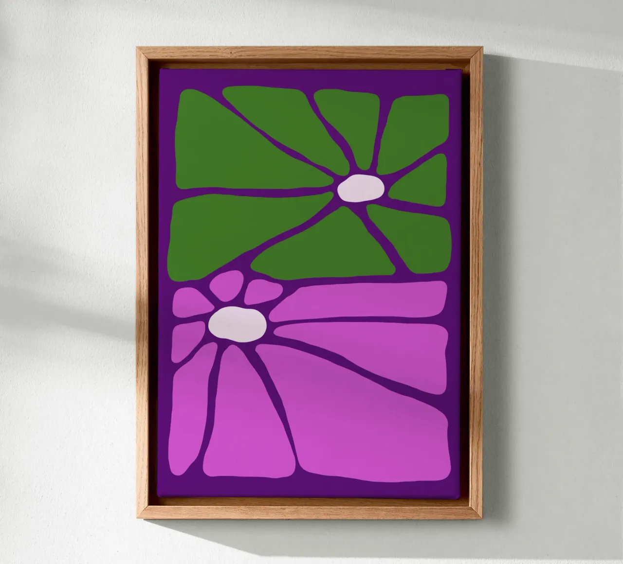 Festive bloom Green and purple bold flowers canvas met Baklijst van TijanaArtStudio88
