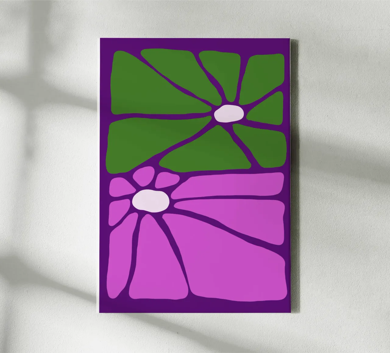 Festive bloom Green and purple bold flowers canvas met Baklijst van TijanaArtStudio88