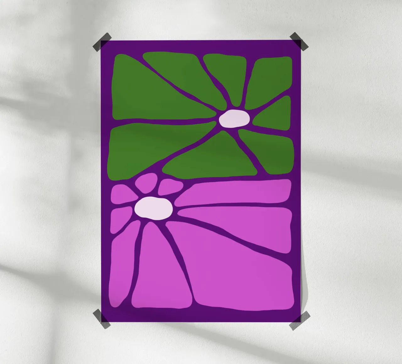 Festive bloom Green and purple bold flowers poster con telaio in legno da TijanaArtStudio88