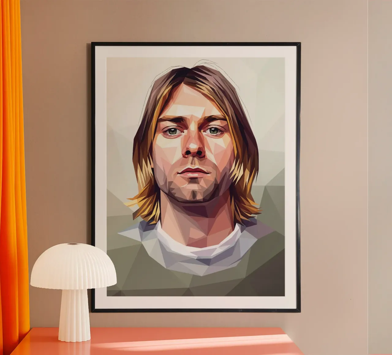 Kurt Cobain Lowpoly poster con telaio in legno da Low Profile