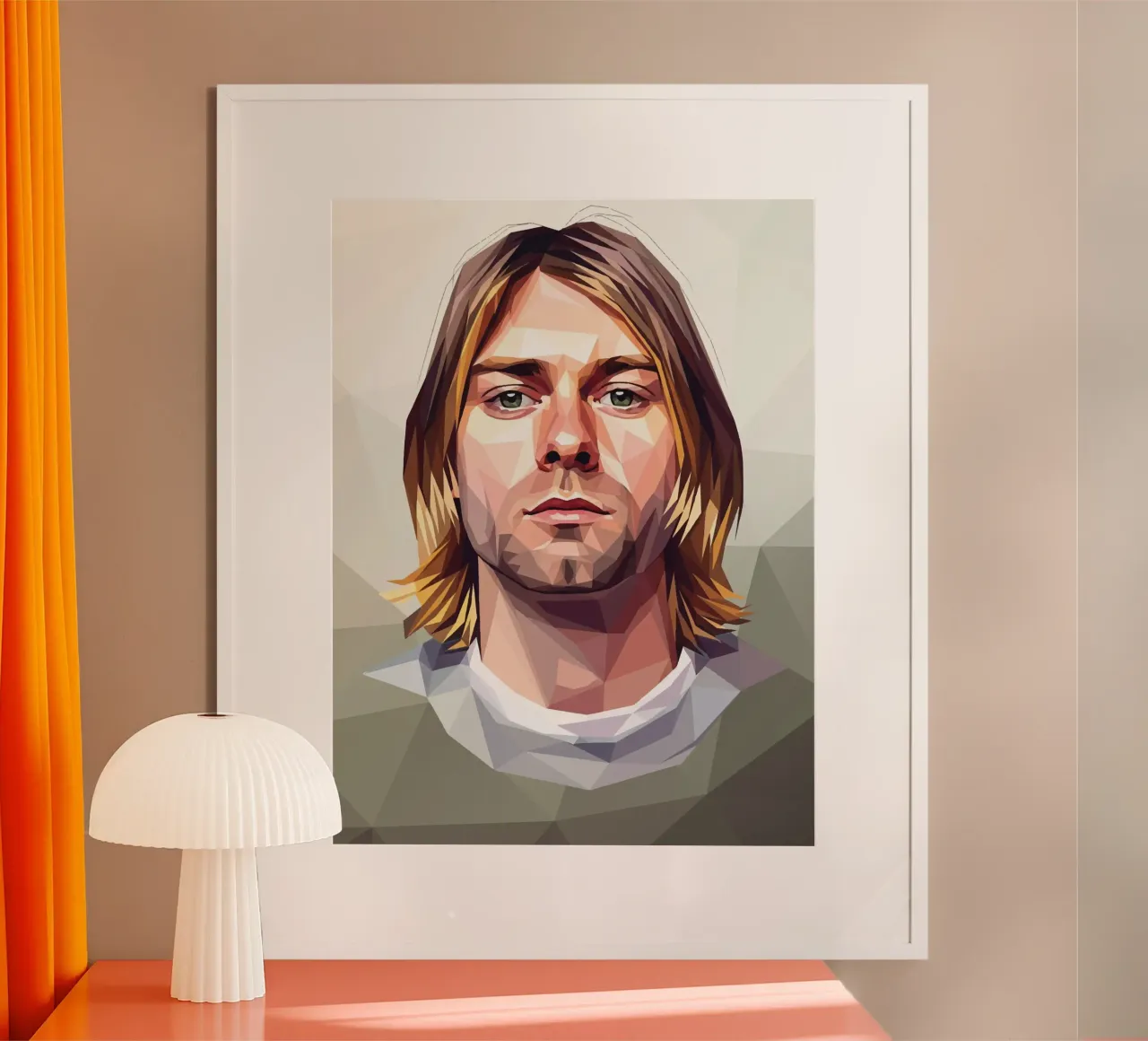 Kurt Cobain Lowpoly poster con telaio in legno da Low Profile