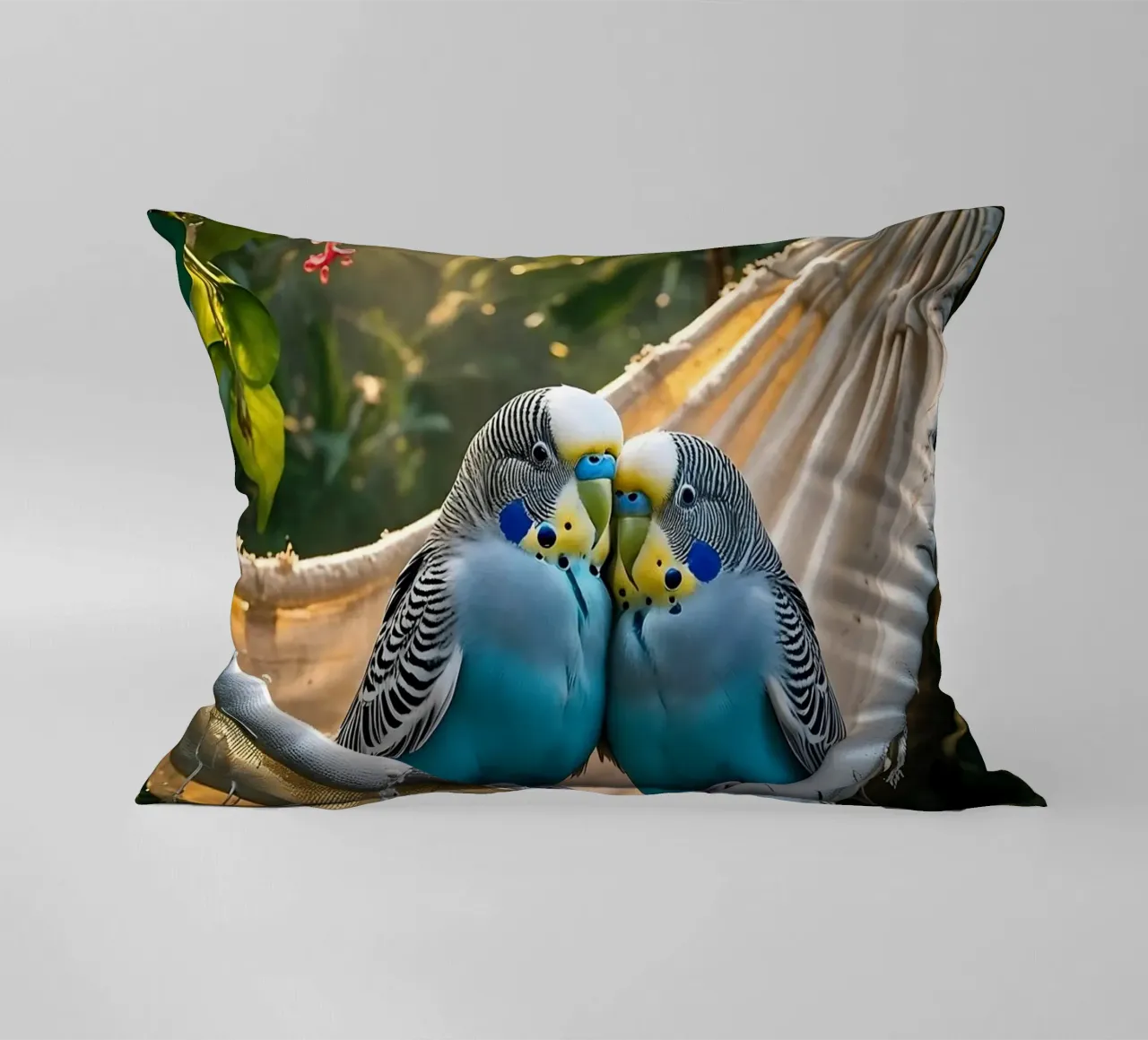 🌿💙 Parakeets | Chilling with the two of them decorative cushion by Trinkets NL Design Studio