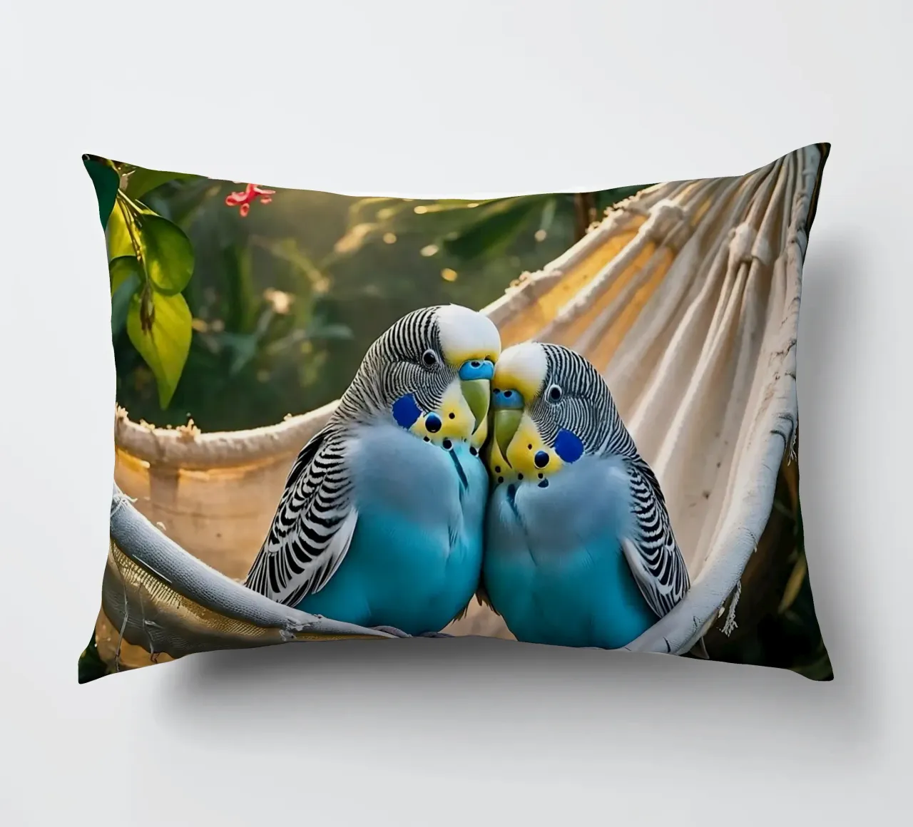 🌿💙 Parakeets | Chilling with the two of them decorative cushion by Trinkets NL Design Studio