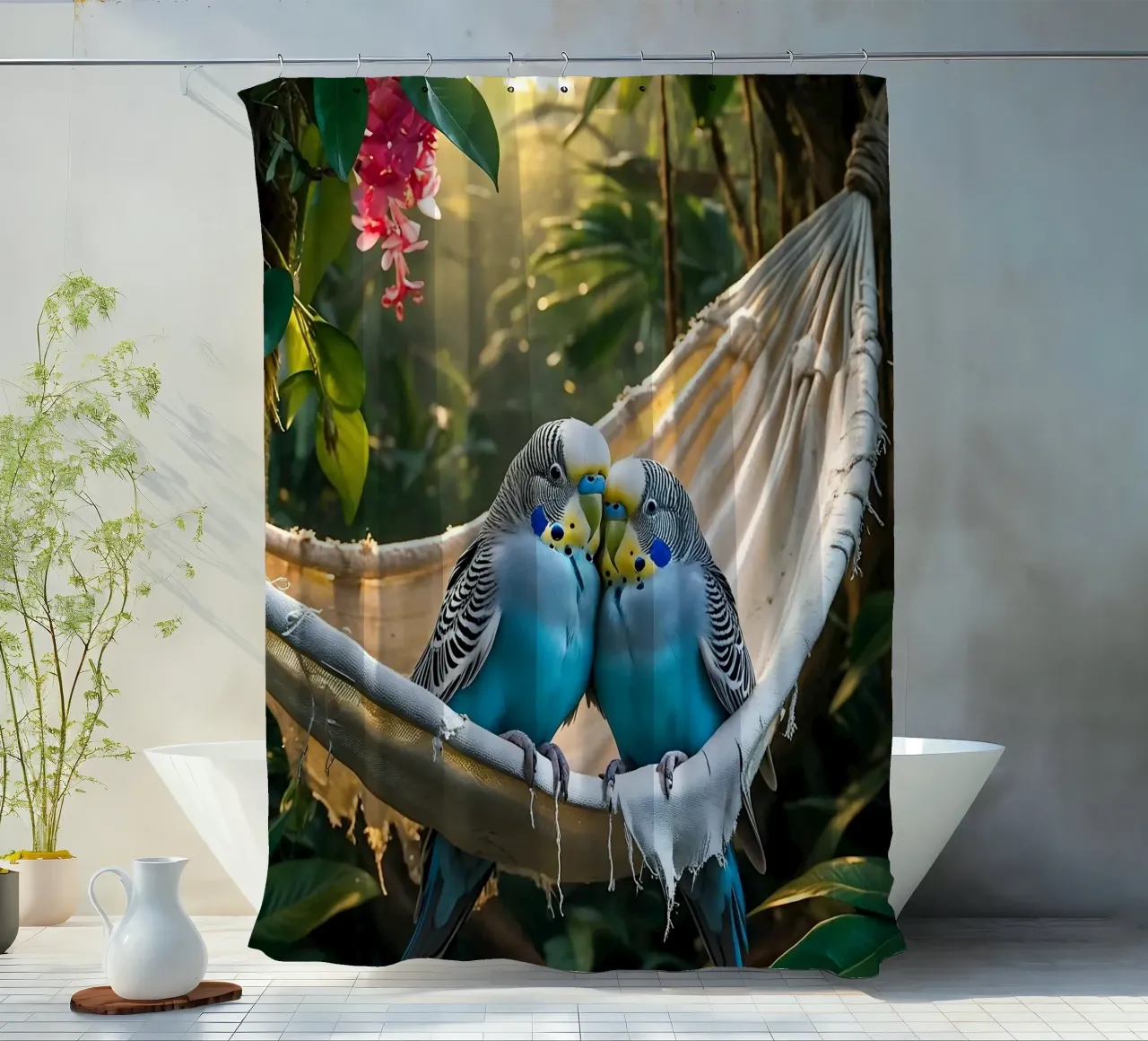 🌿💙 Pappagallini | Rilassarsi con loro due tenda da doccia da Trinkets NL Design Studio
