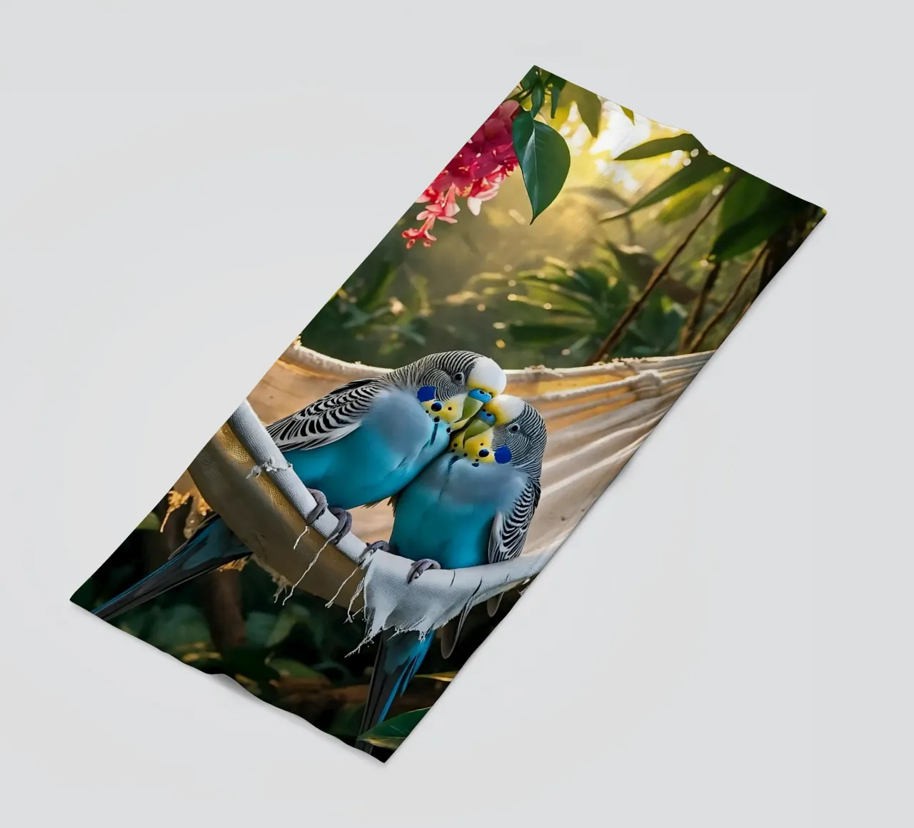 🌿💙 Parakeets | Chilling with the two of them beach towel by Trinkets NL Design Studio