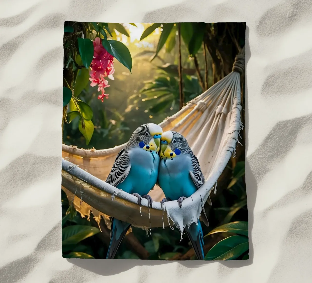 🌿💙 Parakeets | Chilling with the two of them beach towel by Trinkets NL Design Studio
