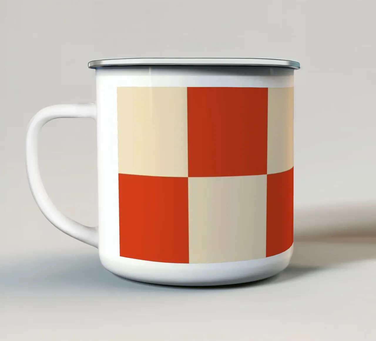 Cinnabar checkerboard pattern enamel mug by TijanaArtStudio88
