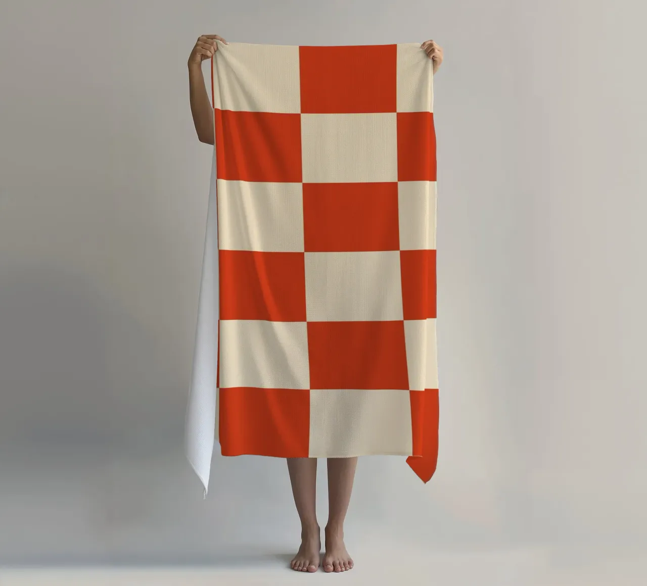 Cinnabar checkerboard pattern beach towel by TijanaArtStudio88