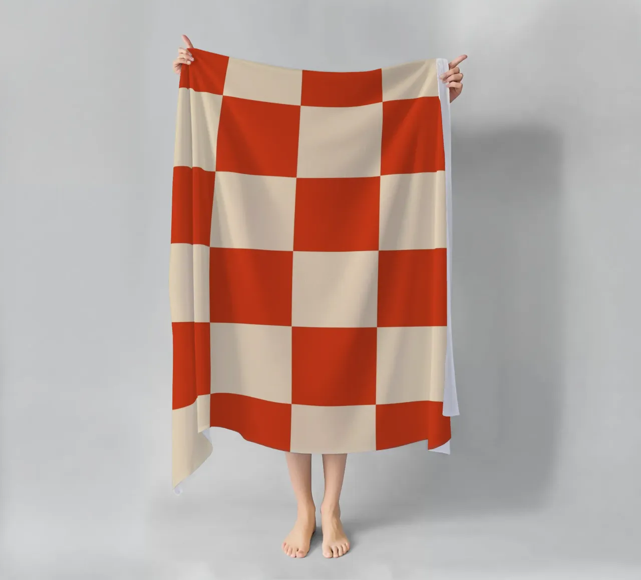 Cinnabar checkerboard pattern beach towel by TijanaArtStudio88