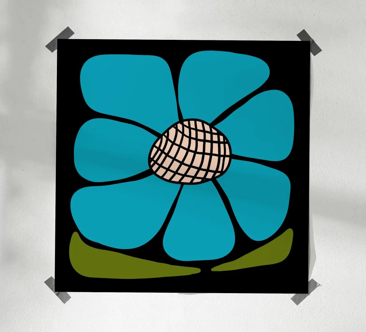 Blue bold blossom poster con telaio in plastica da TijanaArtStudio88
